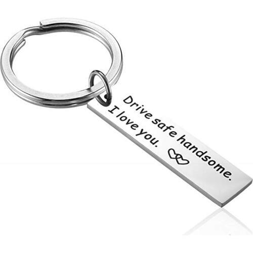 Stainless Steel Drive Safe Handsome" I love you" Keychain Couple Family Love Keyring Gift For Women Men