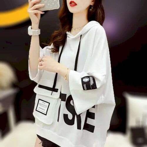 2021 Summer New Womens Short Sleeve Hoodies Loose Hooded T-shirt Fried Street Korean Sweatshirt Harajuku Hoodie Womens Tshirt