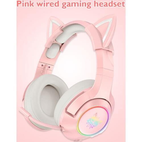 New ONIKUMA K9 Cute Cat Ear Girl Gaming Headphones Girls Headset Gamer for Laptop RGB LED Lights Earphones with Microphone