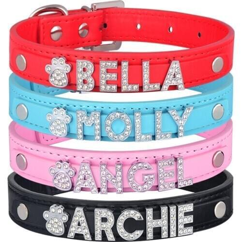 Small Boy Girl Cute Green Red Cat Collar Puppy Small Adjustable Personalized Dog Collar Rhinestone Bling Charms Custom Dogs Name