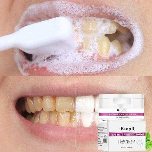 55G Mint Teeth Whitening Powder Toothpaste Dental White Teeth Cleaning Oral Hygiene Toothbrush Gel Remove Tartar Plaque Stains
