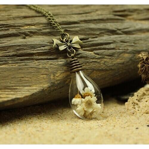 2PCS 31x18MM Glass Tear Drop Necklace,Glass Globe Necklace,Glass Globe Bottle Pendant,Glass Globe Pendant,Make a wish necklace