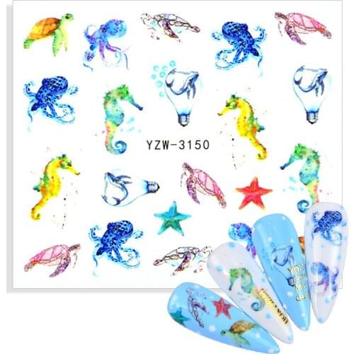 1pcs Summer Water Transfer Nail Art Stickers Ocean Animal Cartoon Mermaid Sliders Starfish Octopus Whale Jellyfish Decor Decal