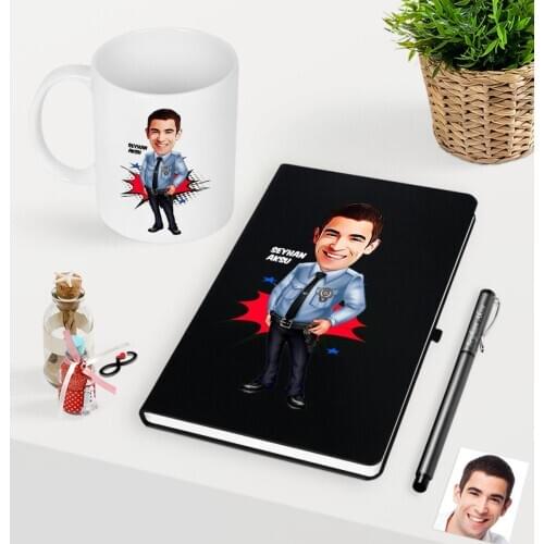 Personalized Mr Polis Caricature Of Black Notebook Pen Mug set-1