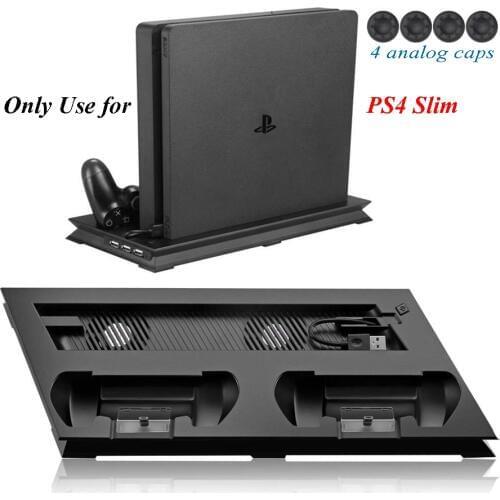 For PS4 Slim Game Console Stand With 3 HUB Port Cooling Fan Vertical Charging Dock Dual Charging Station