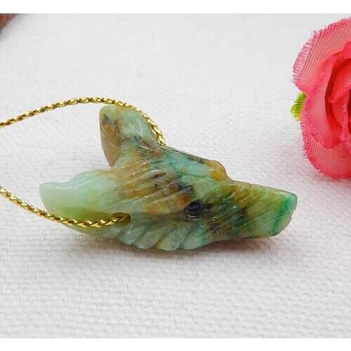 Handmade Chrysocolla Carved Wolf Head Pendant Bead 31x22x10mm,6.5g