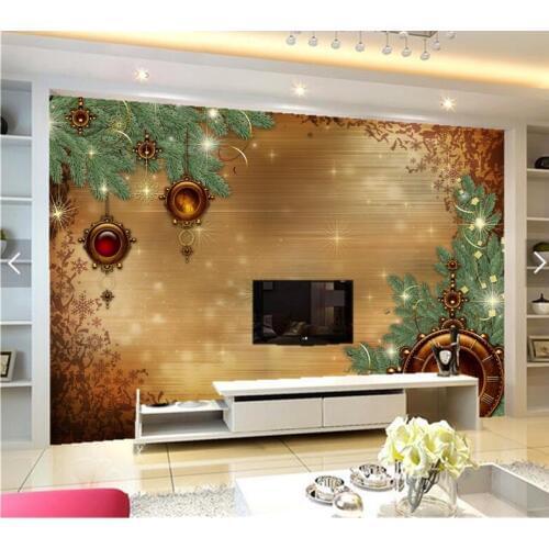 Custom 3D murals,Holidays Christmas Clock Branches papel de parede,hotel coffee shop living room sofa TV wall bedroom wallpaper