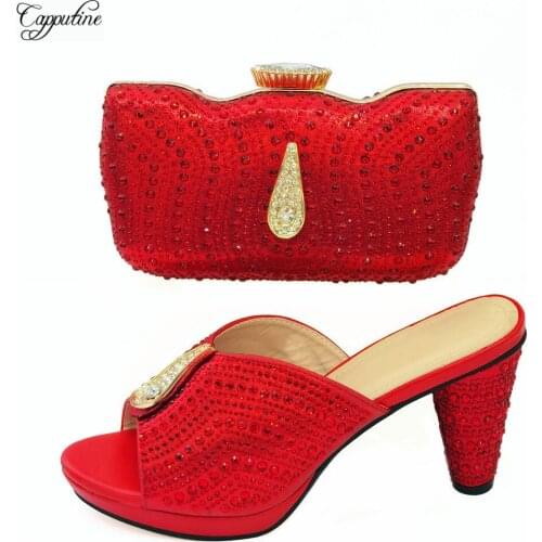 Luxury Red Woman Shoes And Clutch Bag Set High Heels Matching Pumps With Handbag Slippers Purse Femmes Chaussure CR126 9cm
