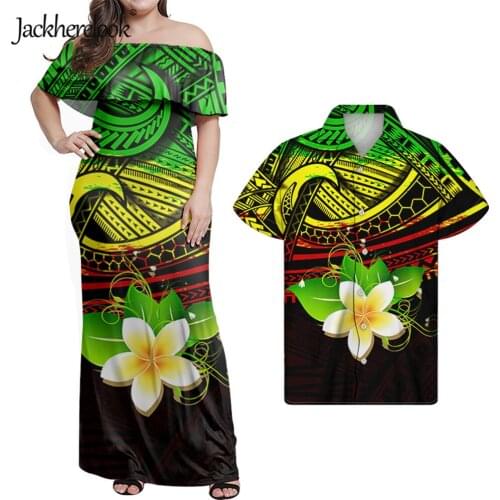 Jackherelook Sexy Off Shoulder Dress for Womens Party Polynesian Hibiscus Plumeria Elegant Outfits Summer Hawaii Bodycon Dresses