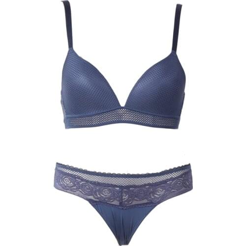 US $9.9 Mesh Ultra Thin Soft Cup Wireless Lace Bra Deep V Backless Underwear Women Bra and Panties Sets Sexy Lingerie