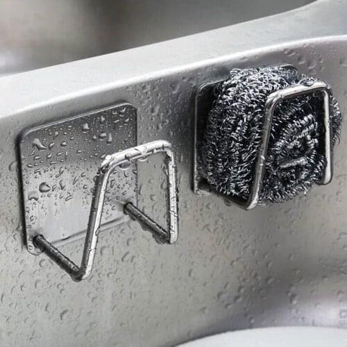 Kitchen Stainless Steel Sponges Holder Drain Drying Rack Self Adhesive Sink Shelf Kitchen Accessories Storage Gadgets
