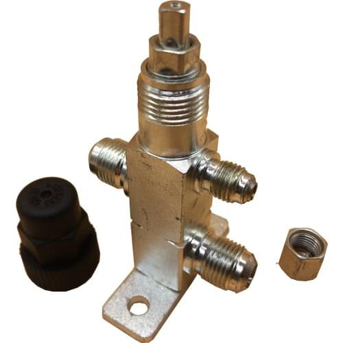 Angle valve with 5/8" straight connection and 1/4" access valves is really good choice for air source heat pump air chambers