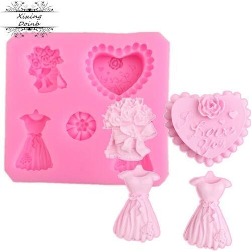 Xixing Dress love cake mold sugar craft soft candy cake decoration mold wedding mold kitchen supplies