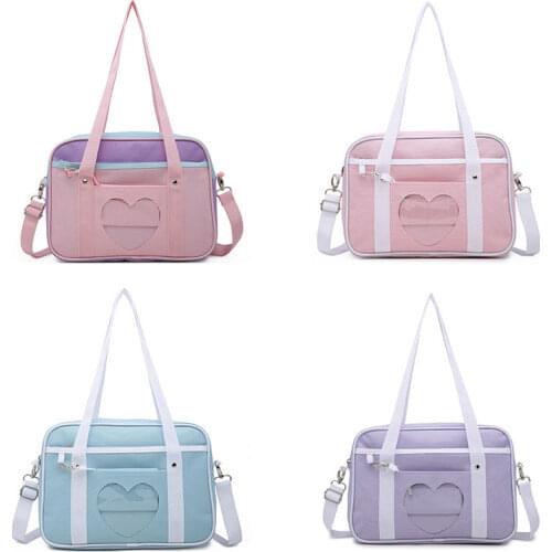Japanese Student Bag Heart Window Girl Pink Bag JK Commuter Bag Briefcase Bookbag Travel Messenger Bag Handbag
