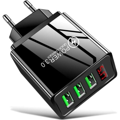 Cargador de pantalla LED QC 3,0 3A para teléfono móvil, adaptador de carga rápida con 3 puertos USB para iPhone 12 11, cargadore