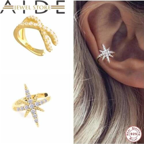 Aide 925 Sterling Silver Ear Cuff For Women Bling Zircon Cross Clip On Earrings Gold Earcuff Without Piercing Earrings Jewelry