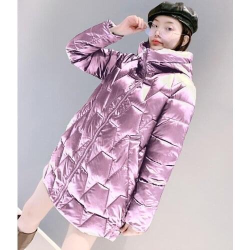 Bright Face Wash Free Medium And Long Cotton Padded Clothes Womens 2021 Winter New Korean Loose Fashion Hooded Solid Color Down