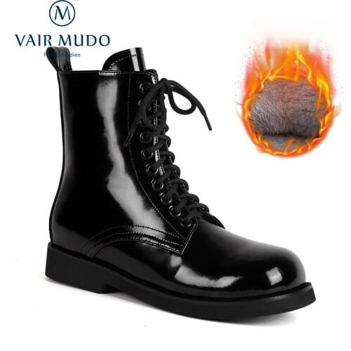 VAIR MUDO Ankle Boots Shoes Women Autumn Winter Short Plush And Wool Warm Elegant Fashion Boots Shoes Women Round Toe DX168-C