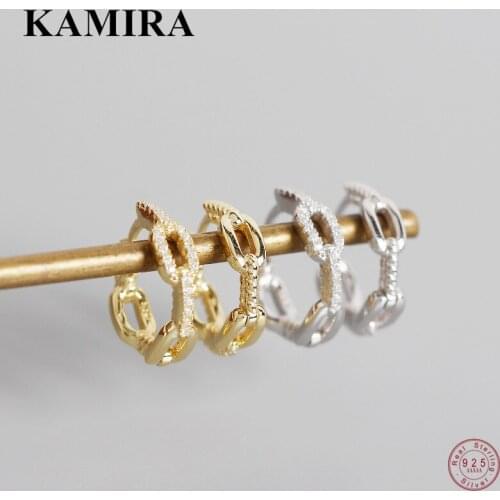 KAMIRA 925 Sterling Silver Geometric Romantic Shiny Link Chain White Zircon Stud Earrings for Women Elegant Wedding Jewelry 2021