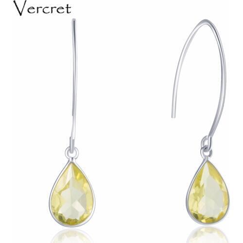 Vercret delicate Lemon Quartz drop dangle earrings 925 sterling silver jewelry for women party wedding gift