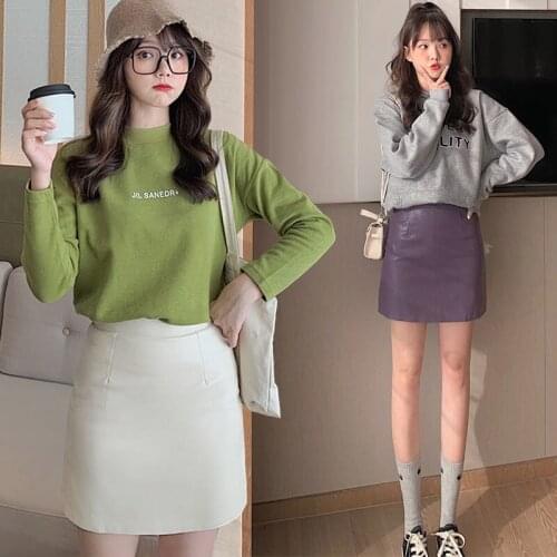 Woman Skirts PU Leather Skirt Womens Autumn and Winter High Waist A- line Short Skirt Mujer Faldas Saias Mulher