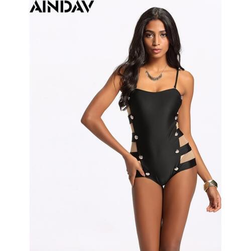 2019 New Mesh One Piece Swimsuit Sexy Side Cut Out Swimwear Women Bodysuit Bathing Suit Vintage Beach Wear Bandage Monokini