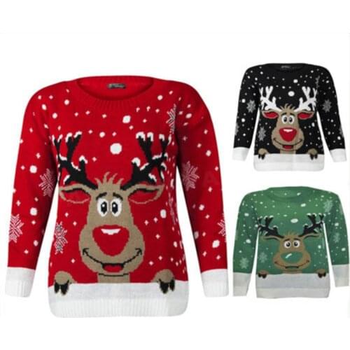 Autumn Spring Women Christmas Deer Warm Knitted Long Sleeve Sweater Jumper Pullovers O-Neck Casual Cute Sweaters