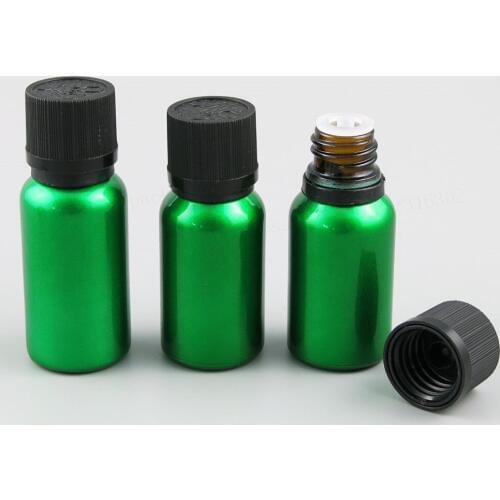 1/2oz 2/3oz Refillable Green Glass Essential Oil Bottles Containers With White Black Save Childproof cap 12pcs