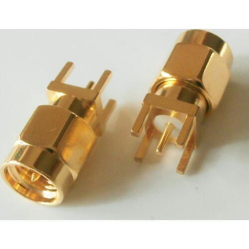 1 Pcs RF Connector Socket SMA male plug Solder PCB mount straight 5.08mm GOLD Plated Coaxial RF Adapters