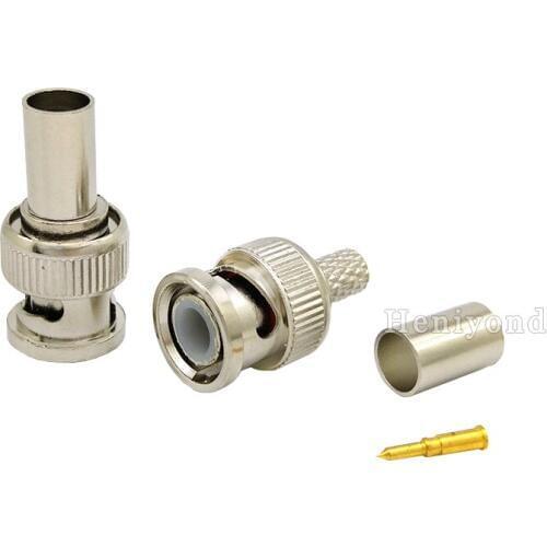 10PCS BNC male crimp plug for RG59 coaxial cable RG59 BNC Connector BNC male 3-piece crimp connector plug for cctv