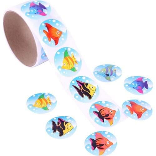 100pcs/3.8cm Reward Stickers Roll Kids Tape Scrapbooking Star 3D Cartoon Marine Animal Planet Characters Funny Toys for Children