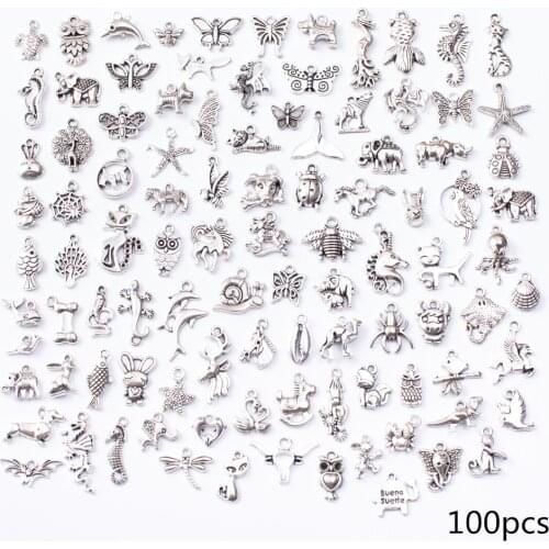 Wholesale Mix 120pcs Vintage Charm European pendant fit for Bracelets Necklace DIY Metal Jewelry Making