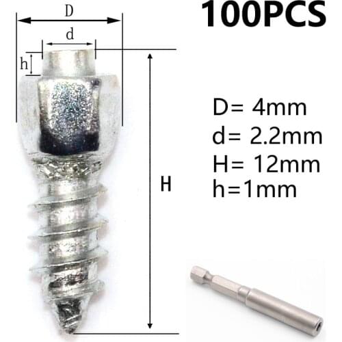 100PCS Car Tires Studs Screw Snow Spikes Wheel Tyres Snow Chains Studs For Shoes ATV Car Motorcycle Tires Winter Accessories