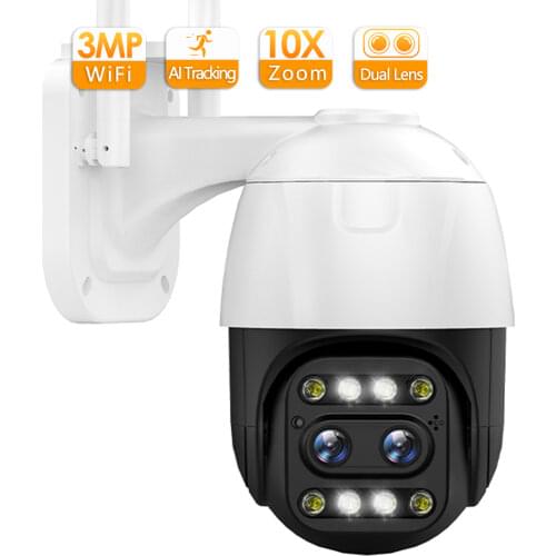 3MP IP Camera WiFi Security CCTV Camera Dual-Lens Color Night Vision 10x Optical Zoom Tracking IP66 Outdoor Surveillance Camera