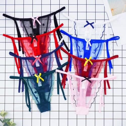 3 Pcs Lots New Sexy Womens Underwear Lace Transparent Hollow Out Bow Bandage Panties Low Waist Lingerie Sexy Seduction G String