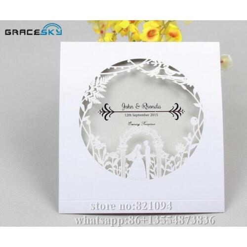 30pcs/lot Free Shipping Laser Cut Asian style Bride and Groom design Elegant Wedding Invitations Cards With inner blank paper