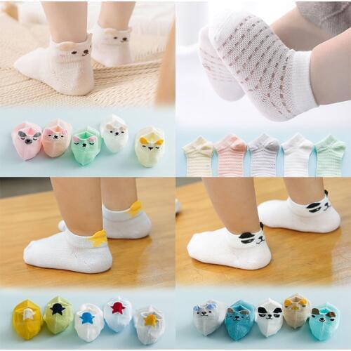 5 Pairs/set Girls Boys Baby Socks Newborn Kids Socks Summer Mesh Cotton Breathable Casual Cartoon Infant Toddler Socks