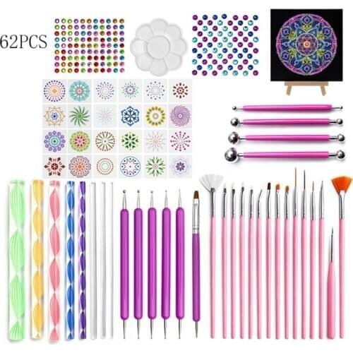 62pcs Mandala Dotting Tools for Painting Rock Stones Stencil Template Brush Pen U4LD