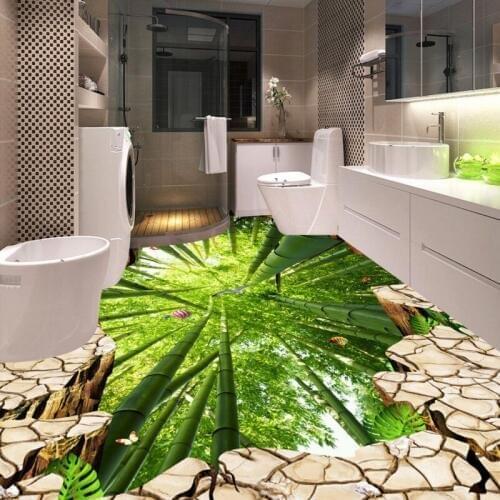 Free Shipping Cliff Bamboo Flying Bird 3D bathroom walkway flooring self-adhesive home decoration flooring wallpaper mural