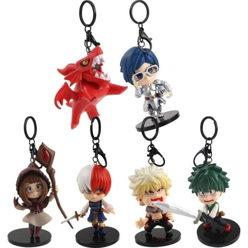 7.5-10.5cm 6pcs/set My Hero Academia Pendant Keychains Midoriya Izuku Bakugo Katsuki Todoroki Shoto PVC Figure Toys