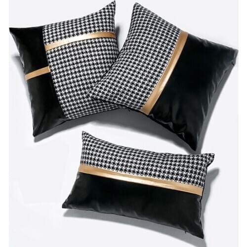 Faux Leather Cushion Decorative Throw Pillowcase Rectangular Lumbar Patchwork Pillowcase