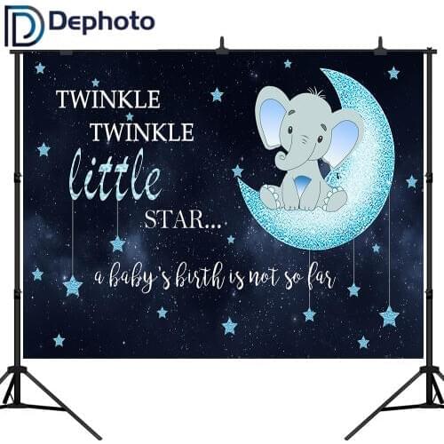 DePhoto Elephant Little Star Backdrops Birthday Party Baby Shower Photography Background for Cake Table Watercolor Decor