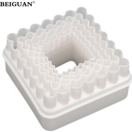 5pcs/set Square Plastic Cake Biscuit Cookie Fondant Cutter Mould Mold Sugarcraft Decorative