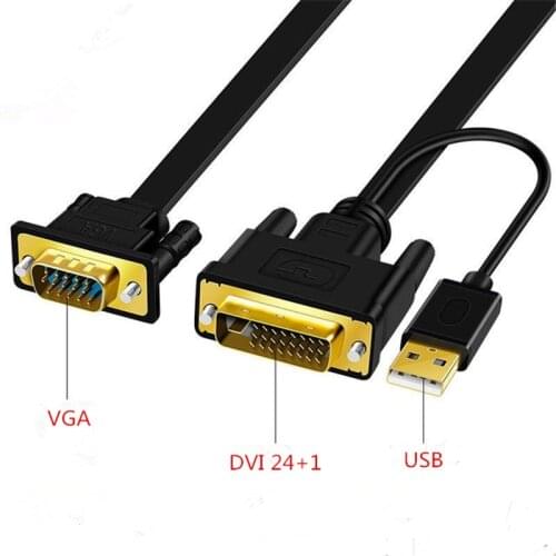 DVI Male to VGA Male cable DVI24+1 with D-USB vja cable 15pin with for Computer host display connection HD TV monitor projection