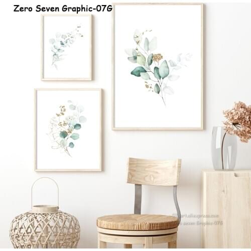 Canvas Painting Nordic Fresh Green Watercolor Eucalyptus Leaf Golden Glitter Art Prints Gallery Wall Decoration For Modern Home