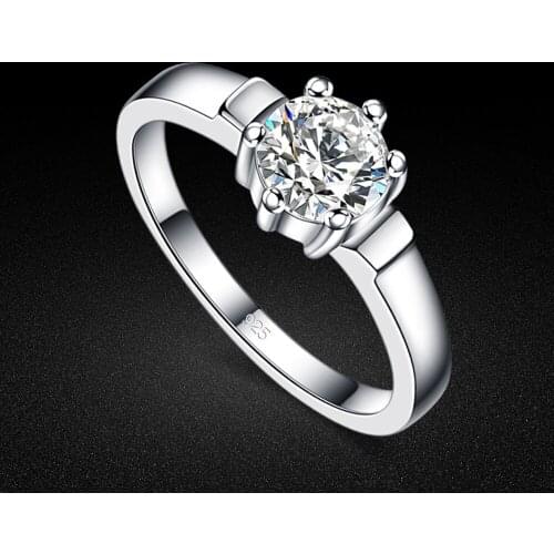 Fine Jewelry Womens Original 925 Silver AAA Cubic Zircon six-claw Inlaid Charm Jewelry Wedding Ring Solid Silver Tail Ring 5-8