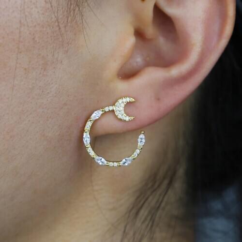 2020 new design moon star round circle hoop earring geometric fashion cubic zirconia trendy jewelry