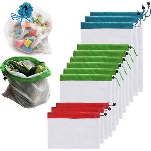 Reusable Vegetable Bags Popular Cotton Fruit and Vegetable with Drawstring Kitchen Storage Mesh Bags Machine Washable