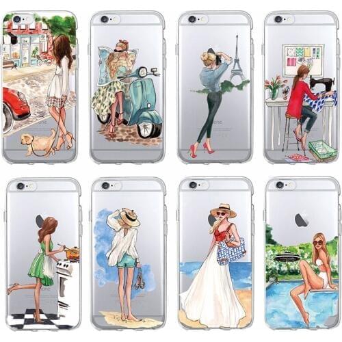 For iPhone 11 12 Pro Max 8Plus X XS Fashion Classy Paris Girl Summer Legs Travel Relax Beach Macaroon Soft Clear Phone Case