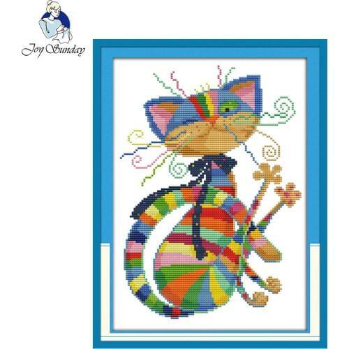 Joy Sunday DIY Handmade Cross Stitch Embroidery Kits Garden Cottage Design Home Decor Cross stitch Colorful cat Cross-stitch